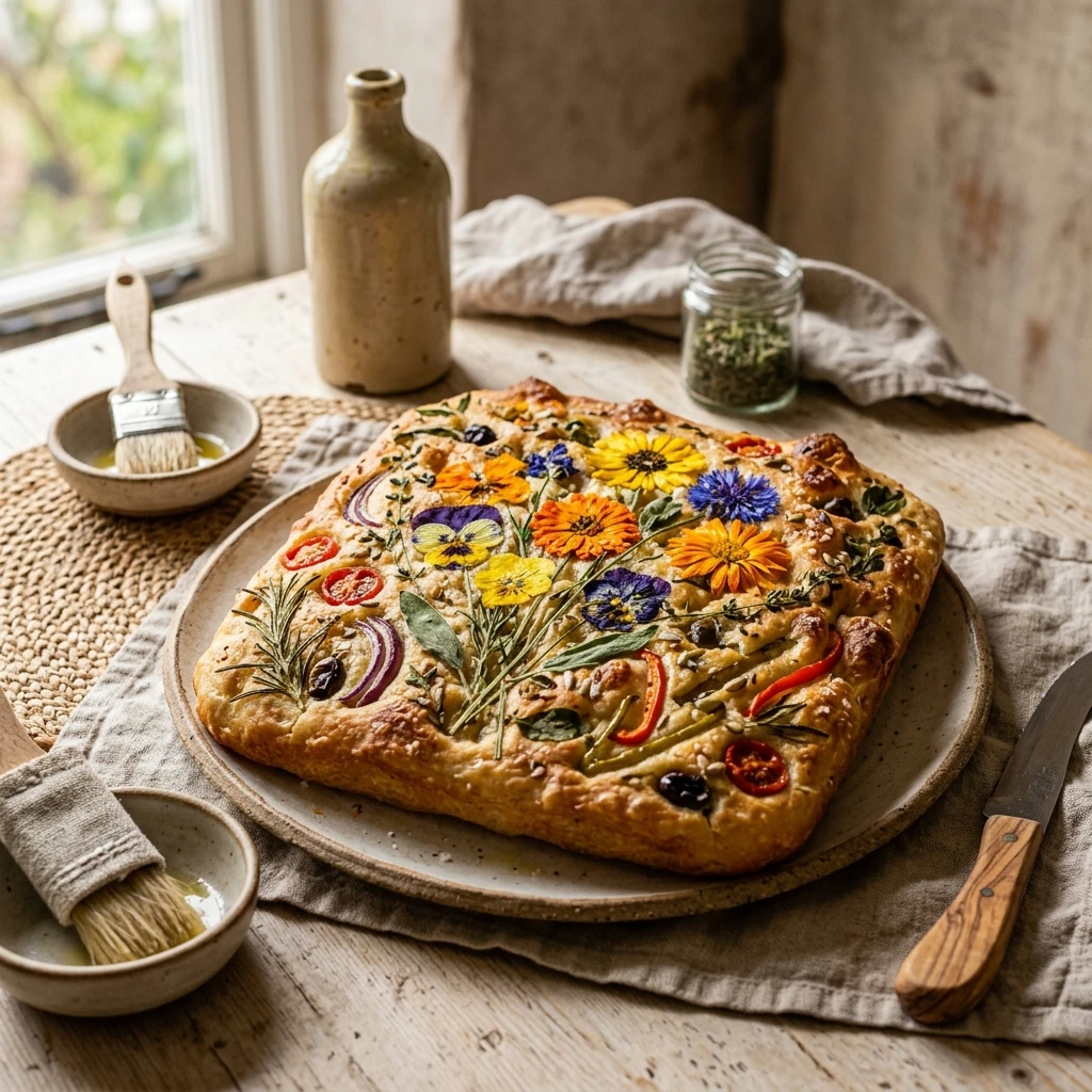 Sourdough Focaccia Art Floral Design Easy