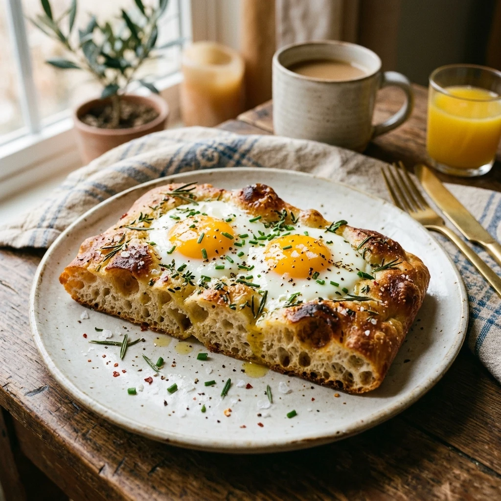 Sourdough Focaccia Breakfast Eggs On Top