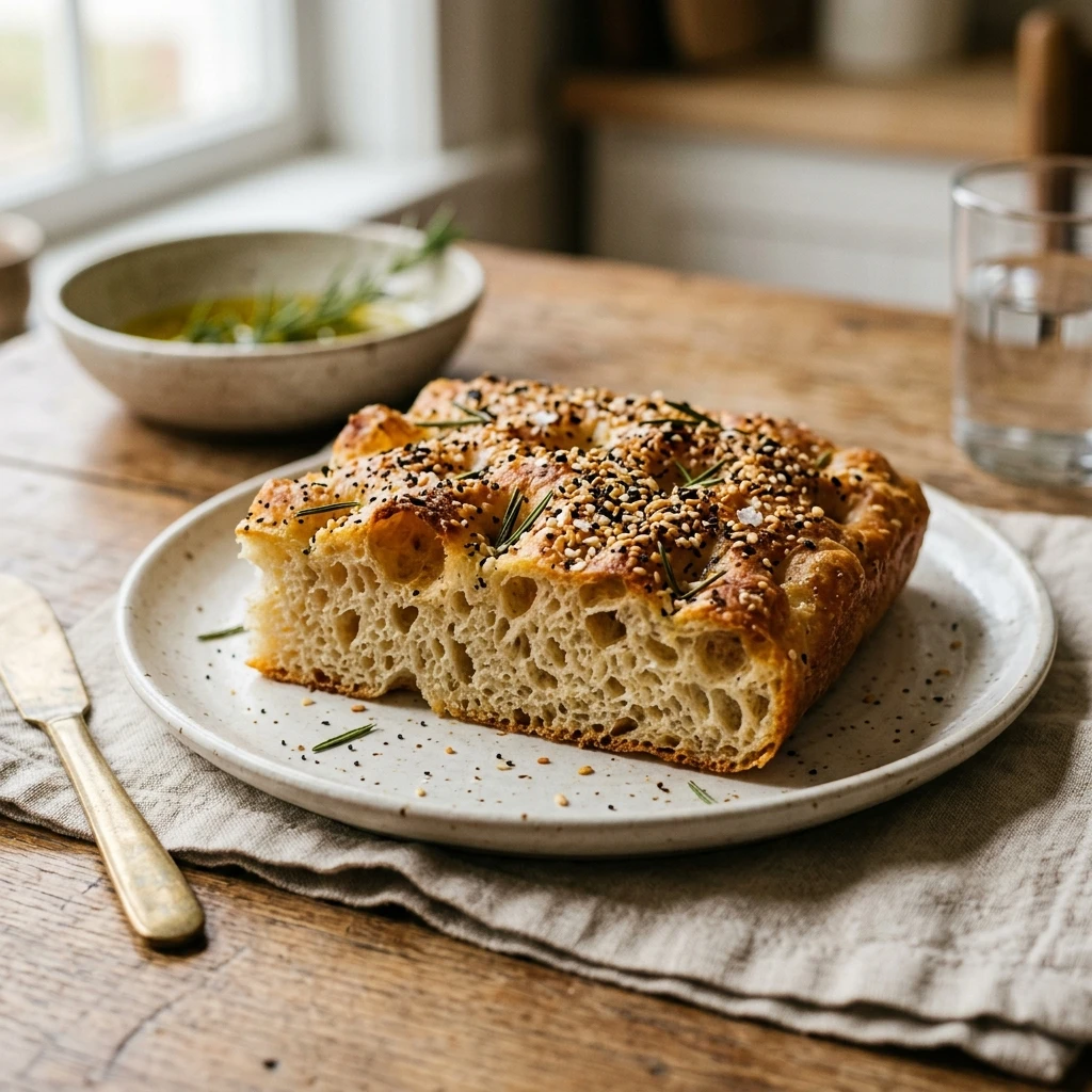 Sourdough Focaccia With Everything Bagel Seasoning