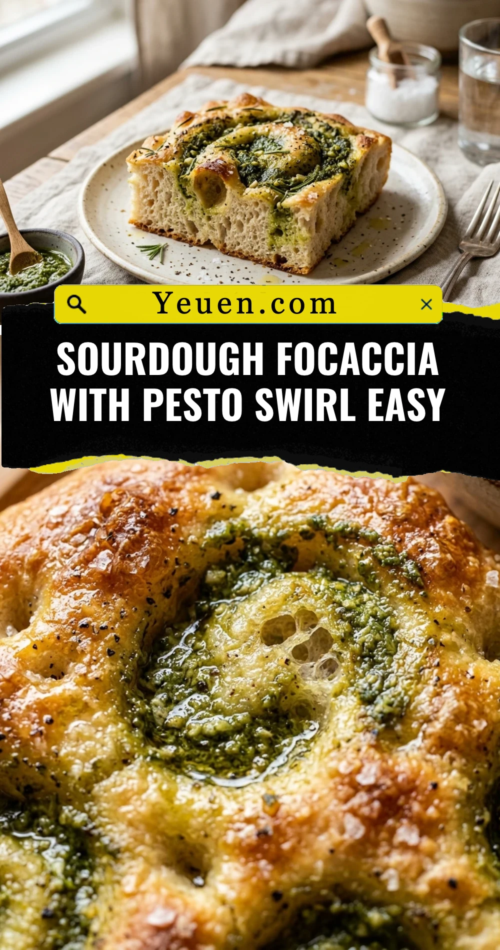 Sourdough Focaccia With Pesto Swirl Easy