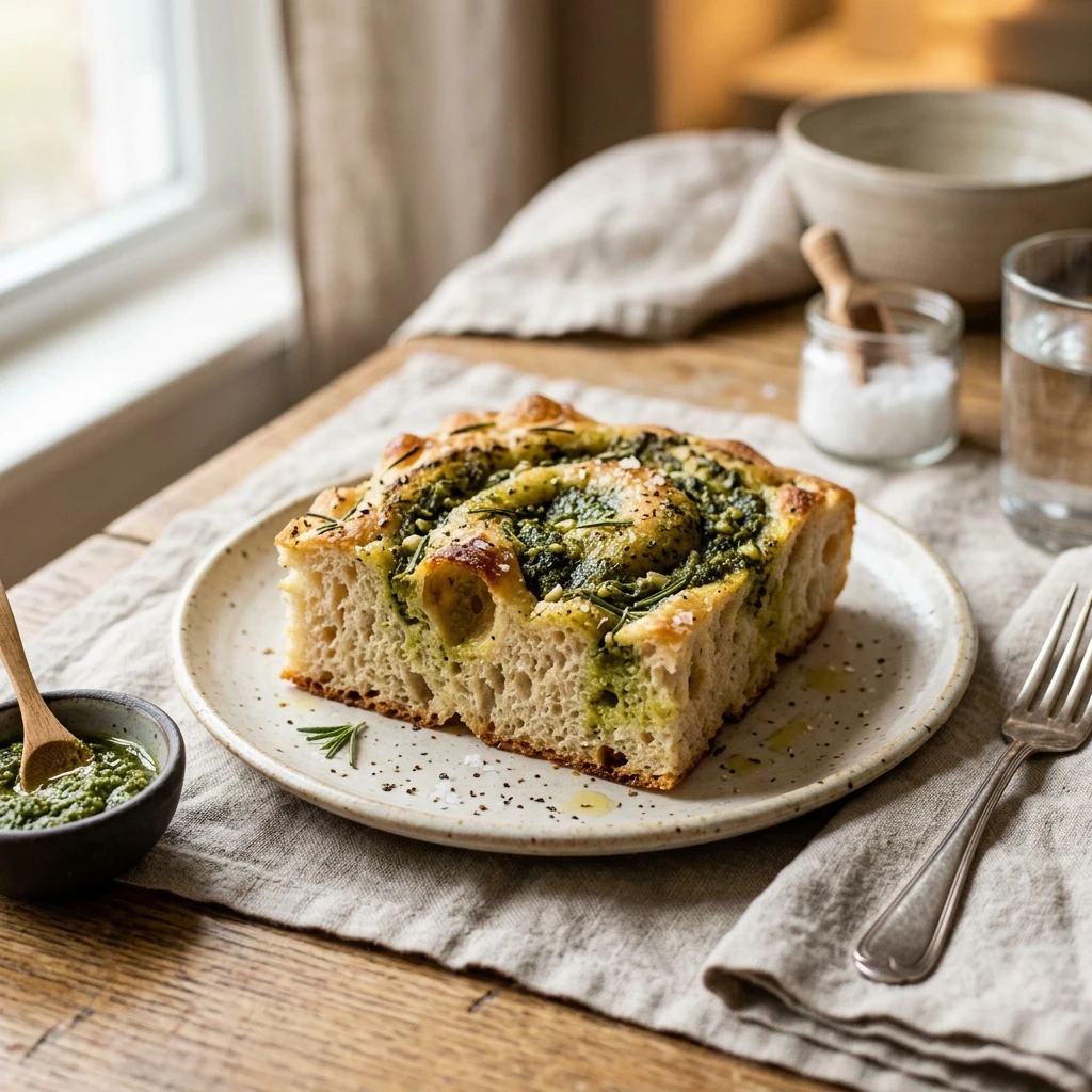 Sourdough Focaccia With Pesto Swirl Easy