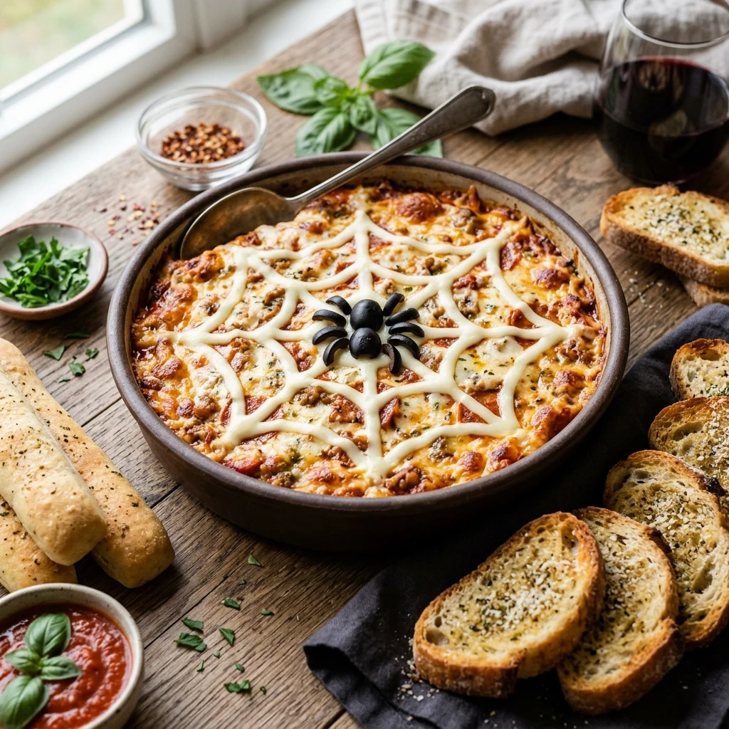 Spider Web Pizza Dip Dinner (No Kneading)