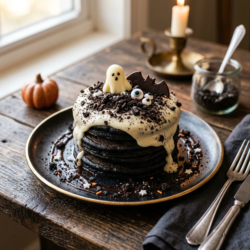 Spooky Black Halloween Pancakes With Oreo Crumbs Easy