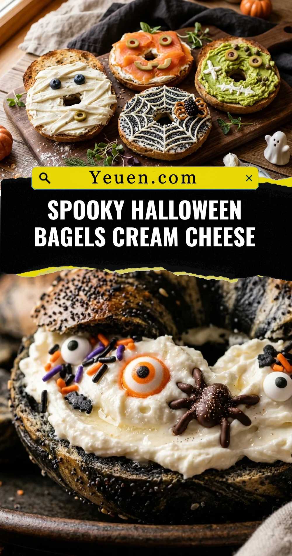 Spooky Halloween Bagels Cream Cheese