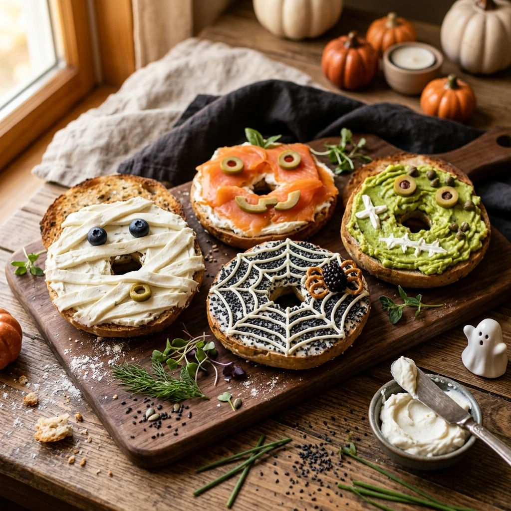 Spooky Halloween Bagels Cream Cheese