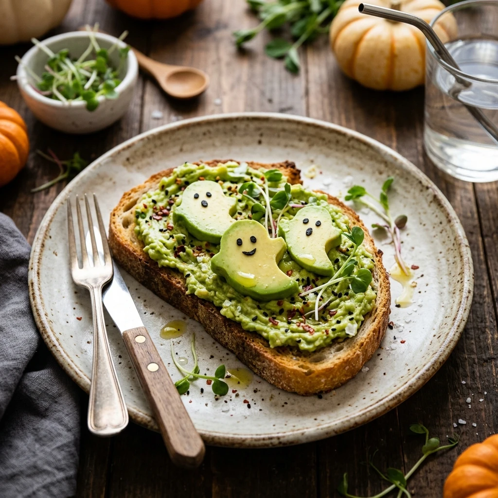 Spooky Halloween Toast Ghost Avocado