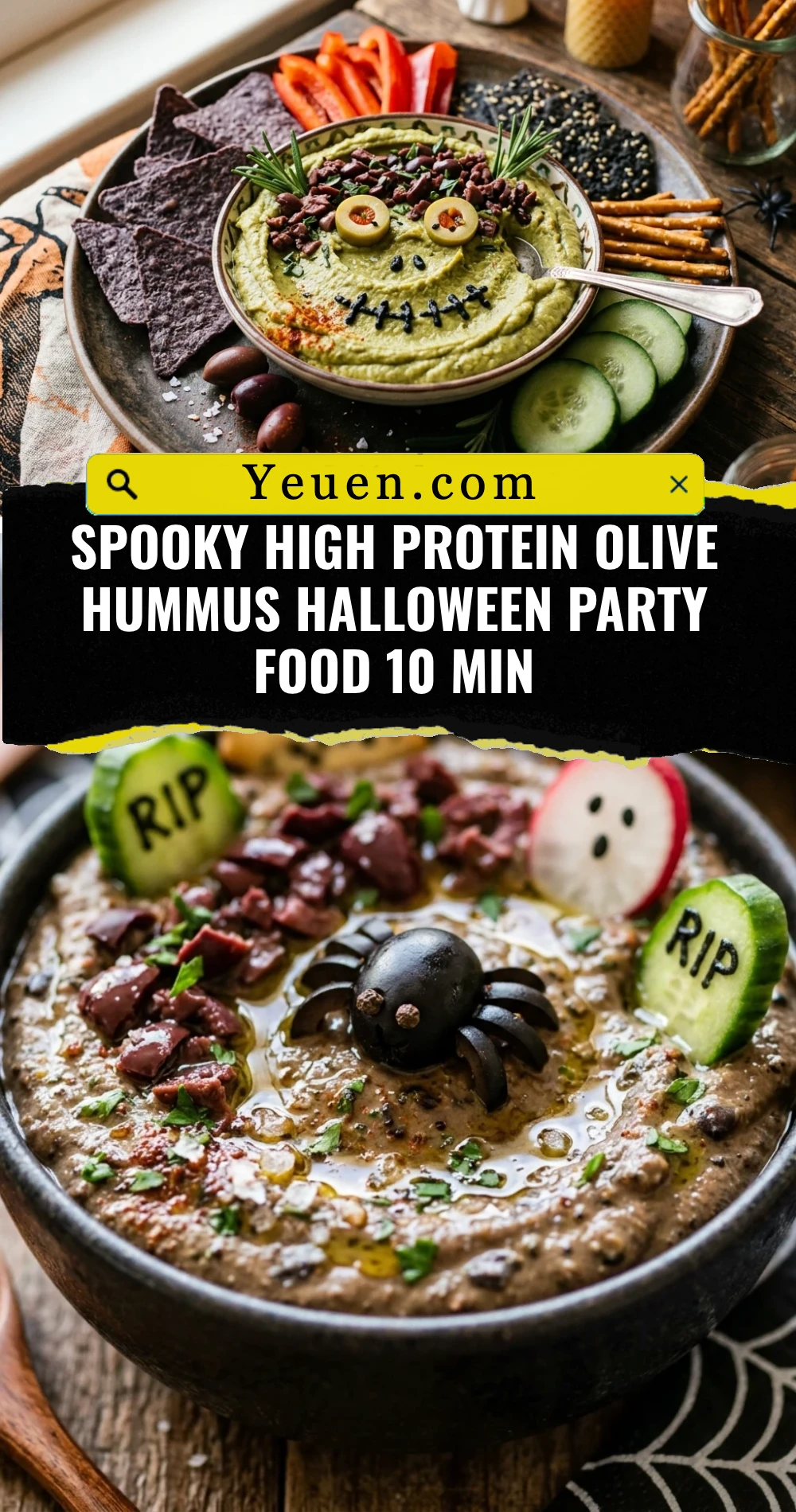 Spooky High Protein Olive Hummus Halloween Party Food 10 Min
