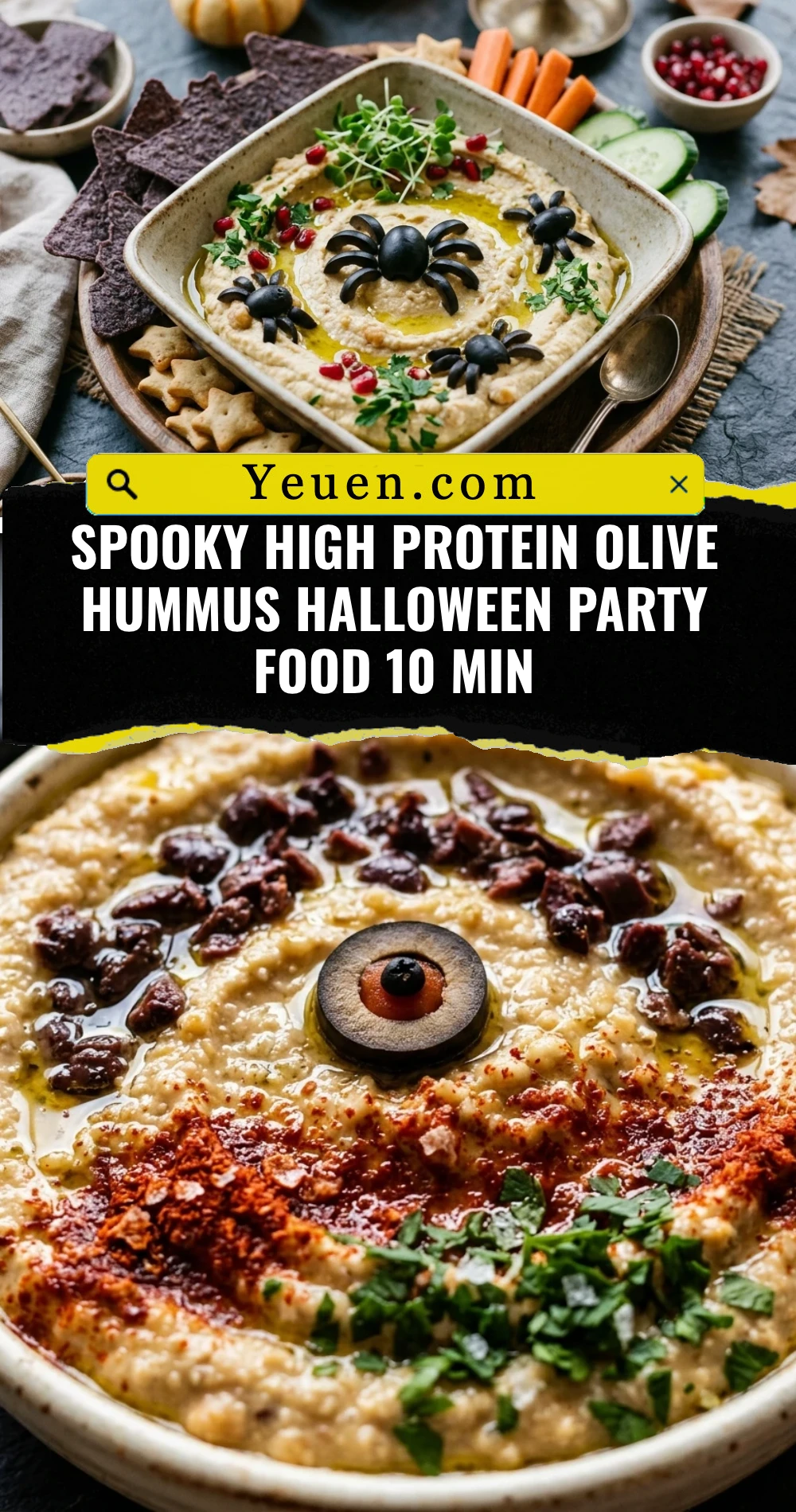 Spooky High Protein Olive Hummus Halloween Party Food 10 Min