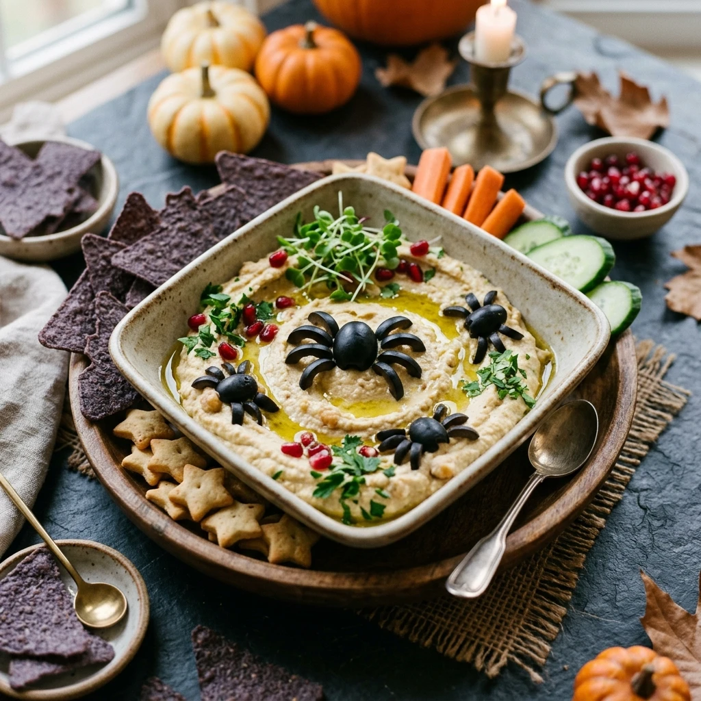 Spooky High Protein Olive Hummus Halloween Party Food 10 Min