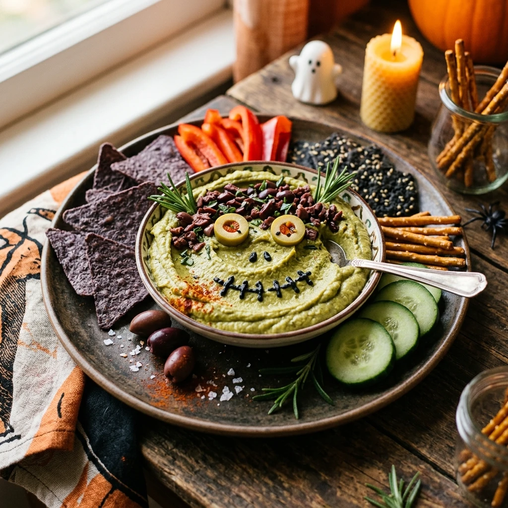 Spooky High Protein Olive Hummus Halloween Party Food 10 Min