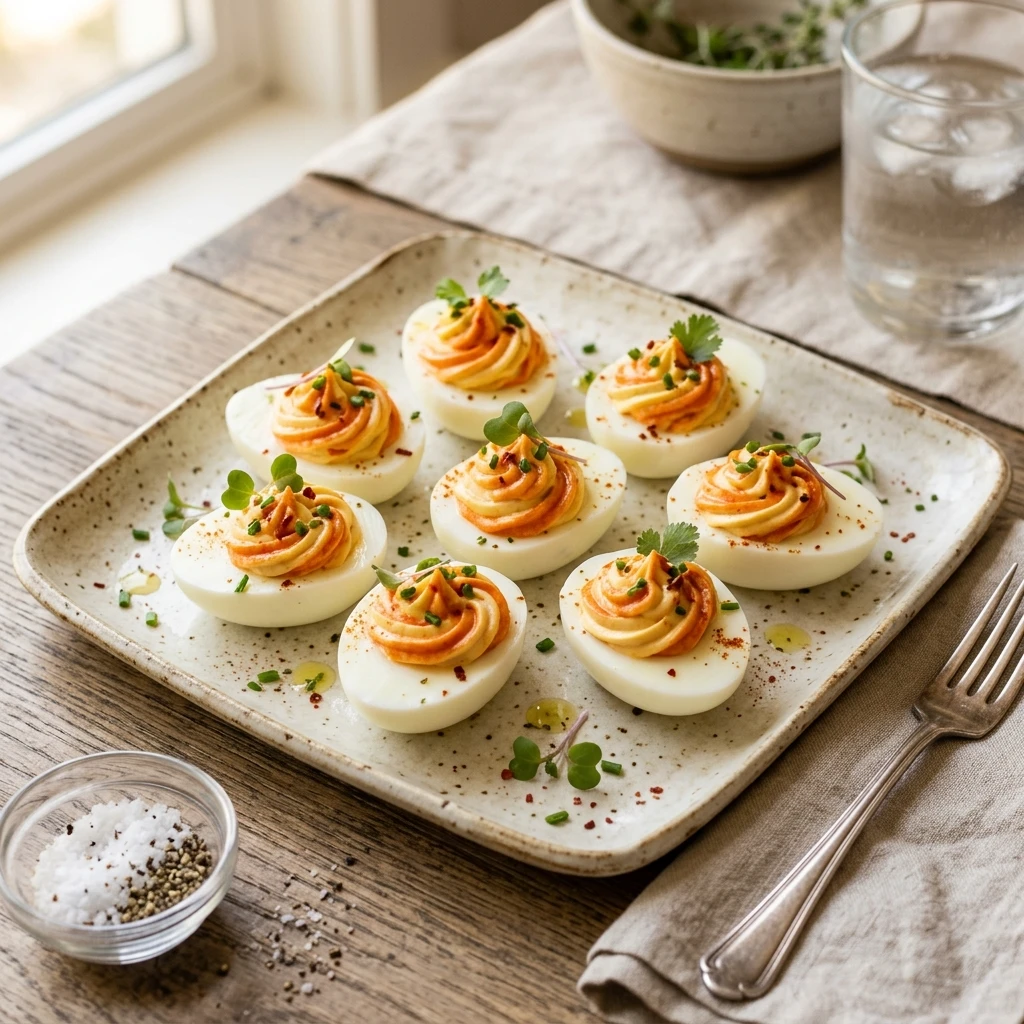 Sriracha Mayo Swirl Deviled Eggs