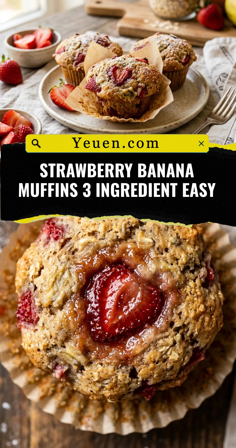 Strawberry Banana Muffins 3 Ingredient Easy