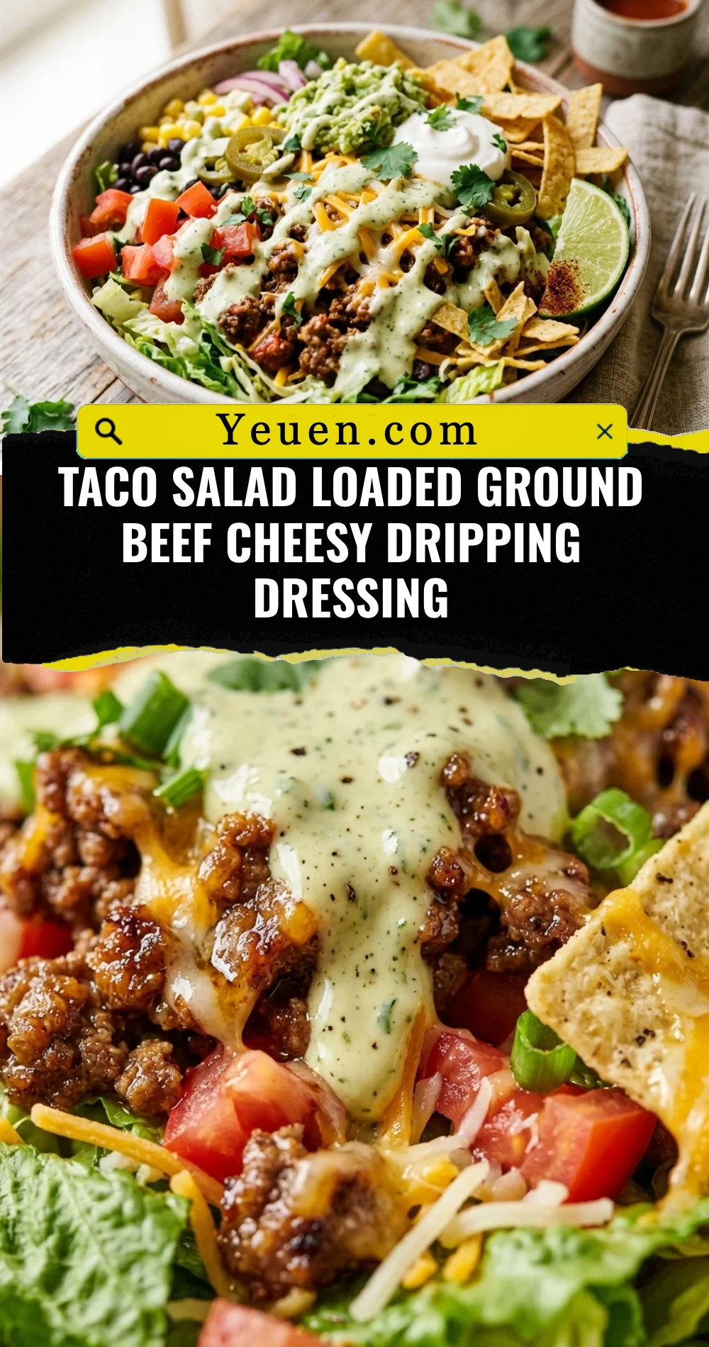 Taco Salad Loaded Ground Beef Cheesy Dripping Dressing