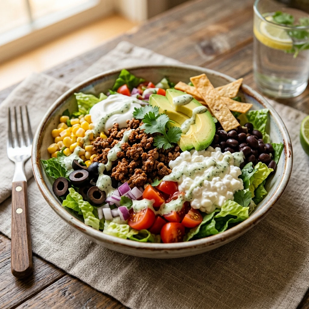 Taco Salad Loaded With Cottage Cheese High Protein