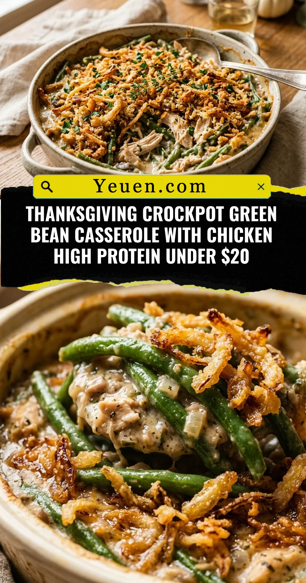 Thanksgiving Crockpot Green Bean Casserole With Chicken High Protein Under $20