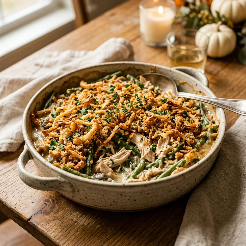 Thanksgiving Crockpot Green Bean Casserole With Chicken High Protein Under $20