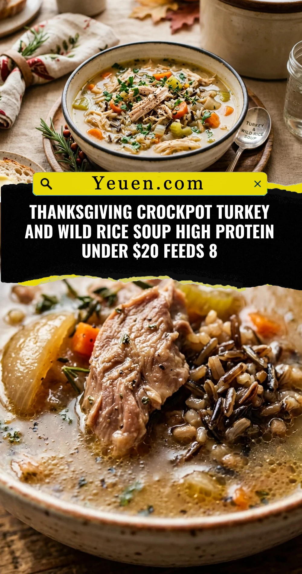 Thanksgiving Crockpot Turkey And Wild Rice Soup High Protein Under $20 Feeds 8