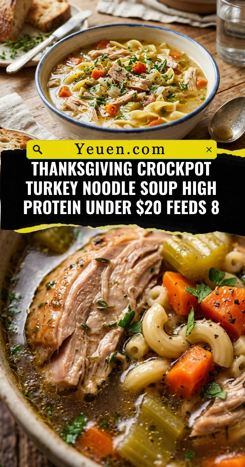 Thanksgiving Crockpot Turkey Noodle Soup High Protein Under $20 Feeds 8