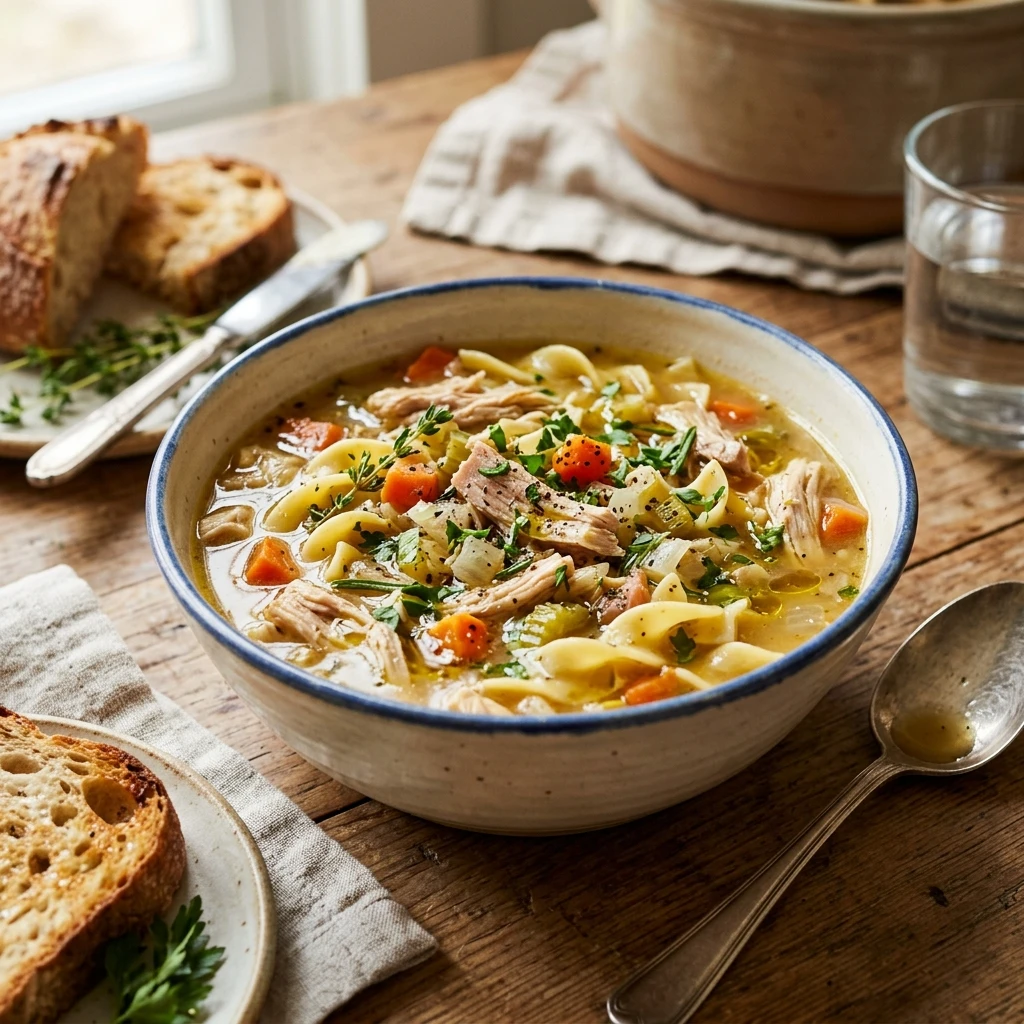 Thanksgiving Crockpot Turkey Noodle Soup High Protein Under $20 Feeds 8