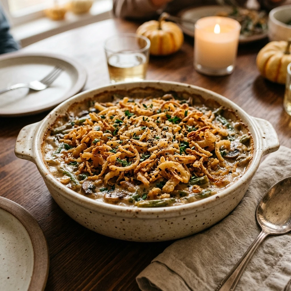Thanksgiving Green Bean Casserole Crispy Onion Top Easy