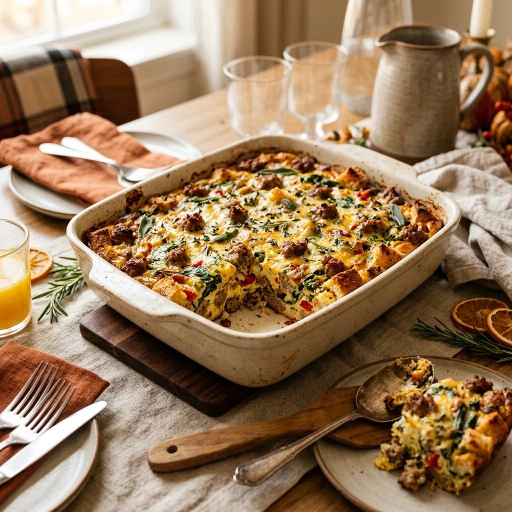 Thanksgiving Sausage Egg Casserole Make Ahead Breakfast Feed 8