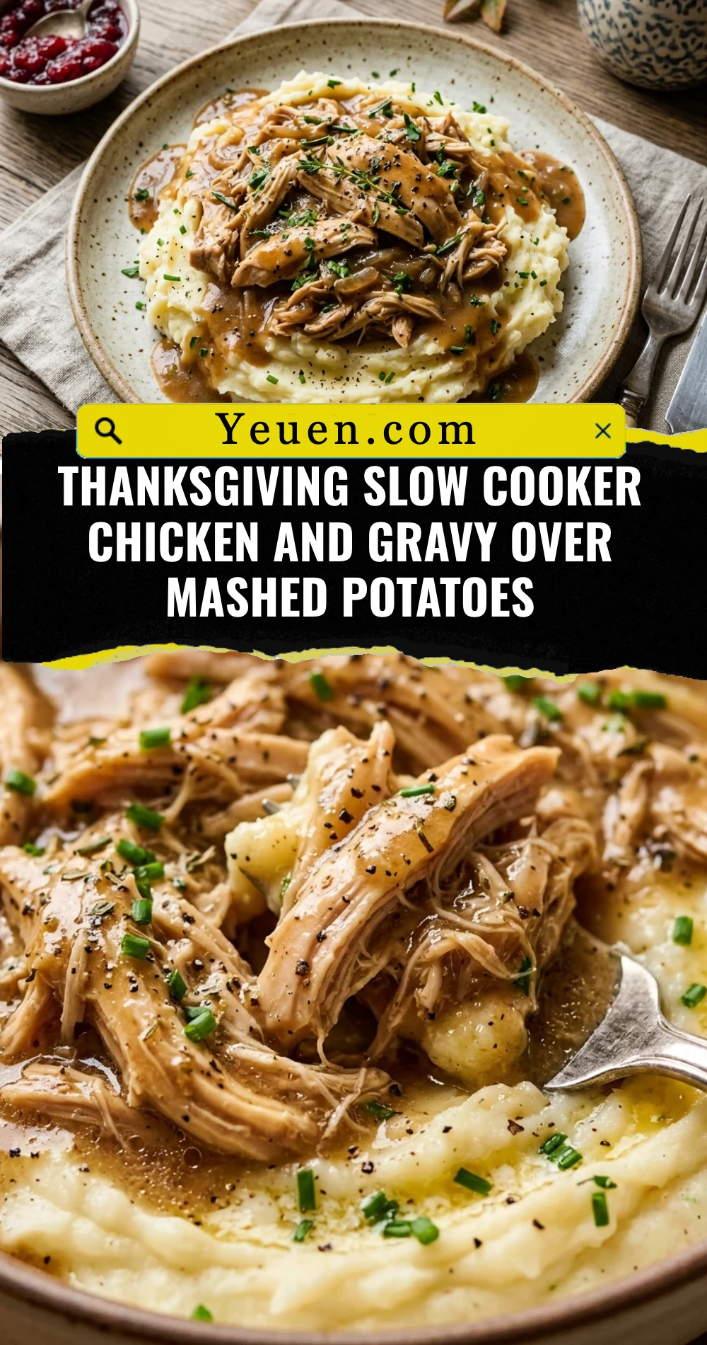 Thanksgiving Slow Cooker Chicken And Gravy Over Mashed Potatoes