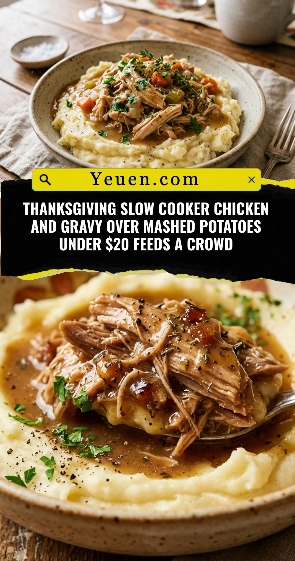 Thanksgiving Slow Cooker Chicken And Gravy Over Mashed Potatoes Under $20 Feeds A Crowd