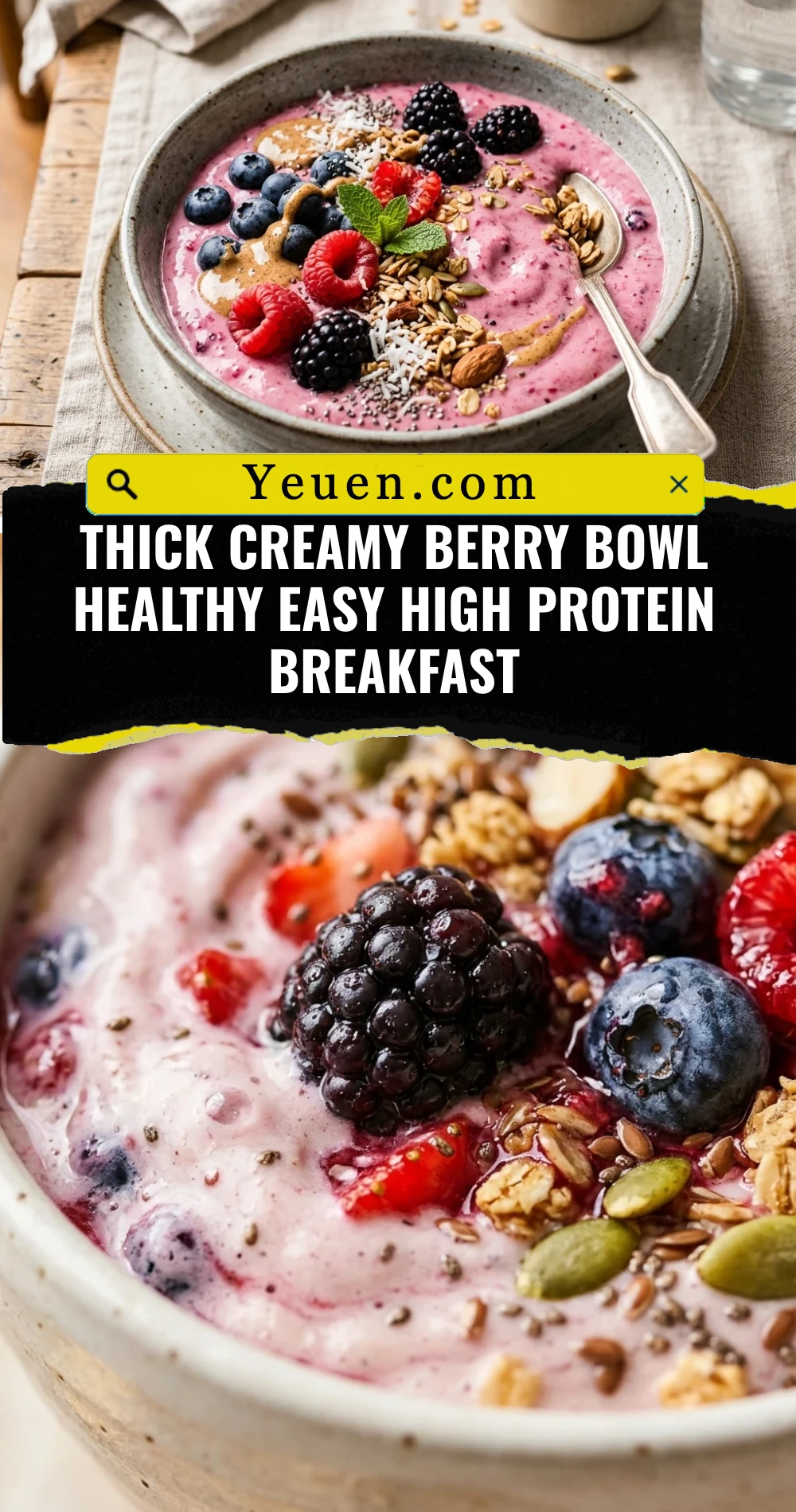 Thick Creamy Berry Bowl Healthy Easy High Protein Breakfast