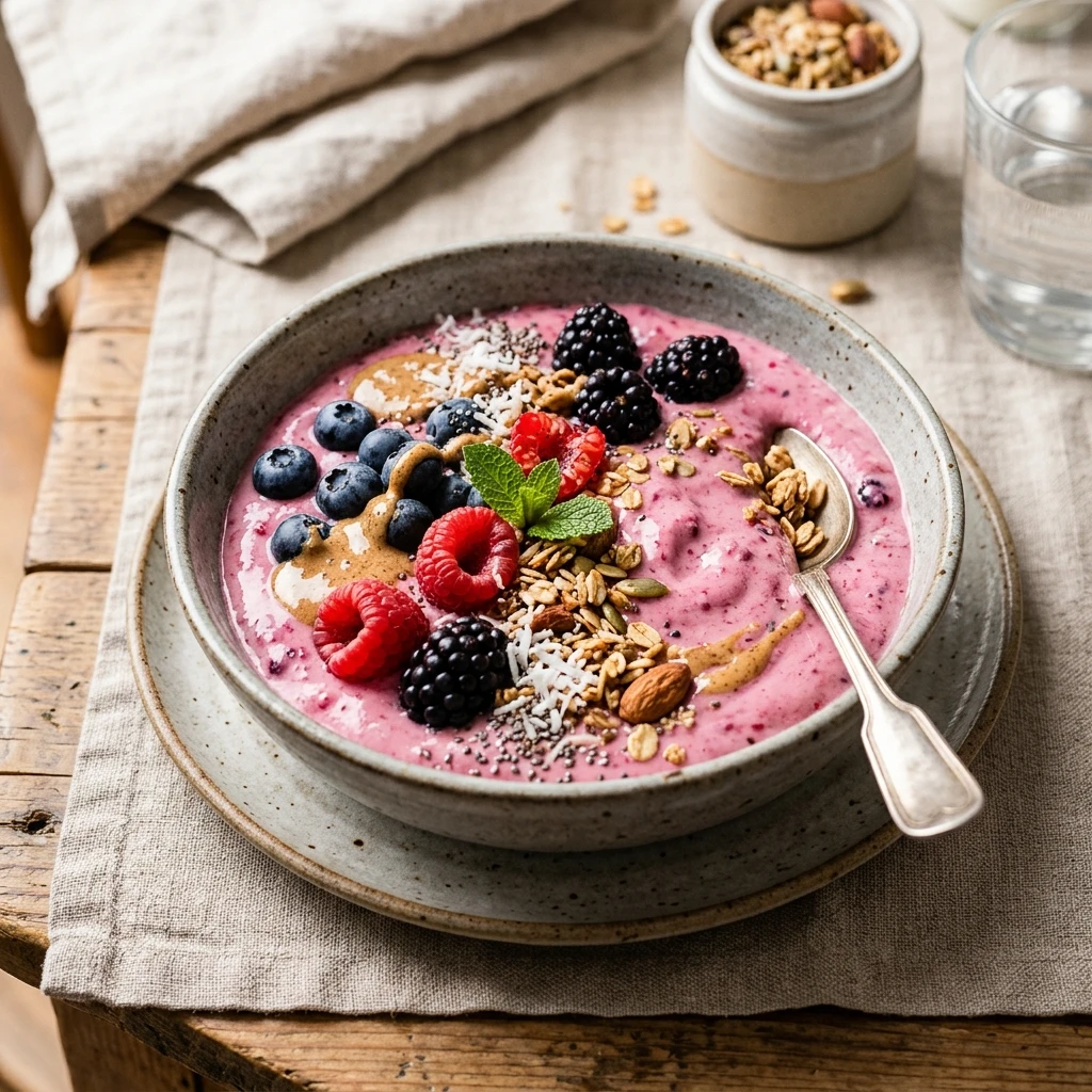 Thick Creamy Berry Bowl Healthy Easy High Protein Breakfast