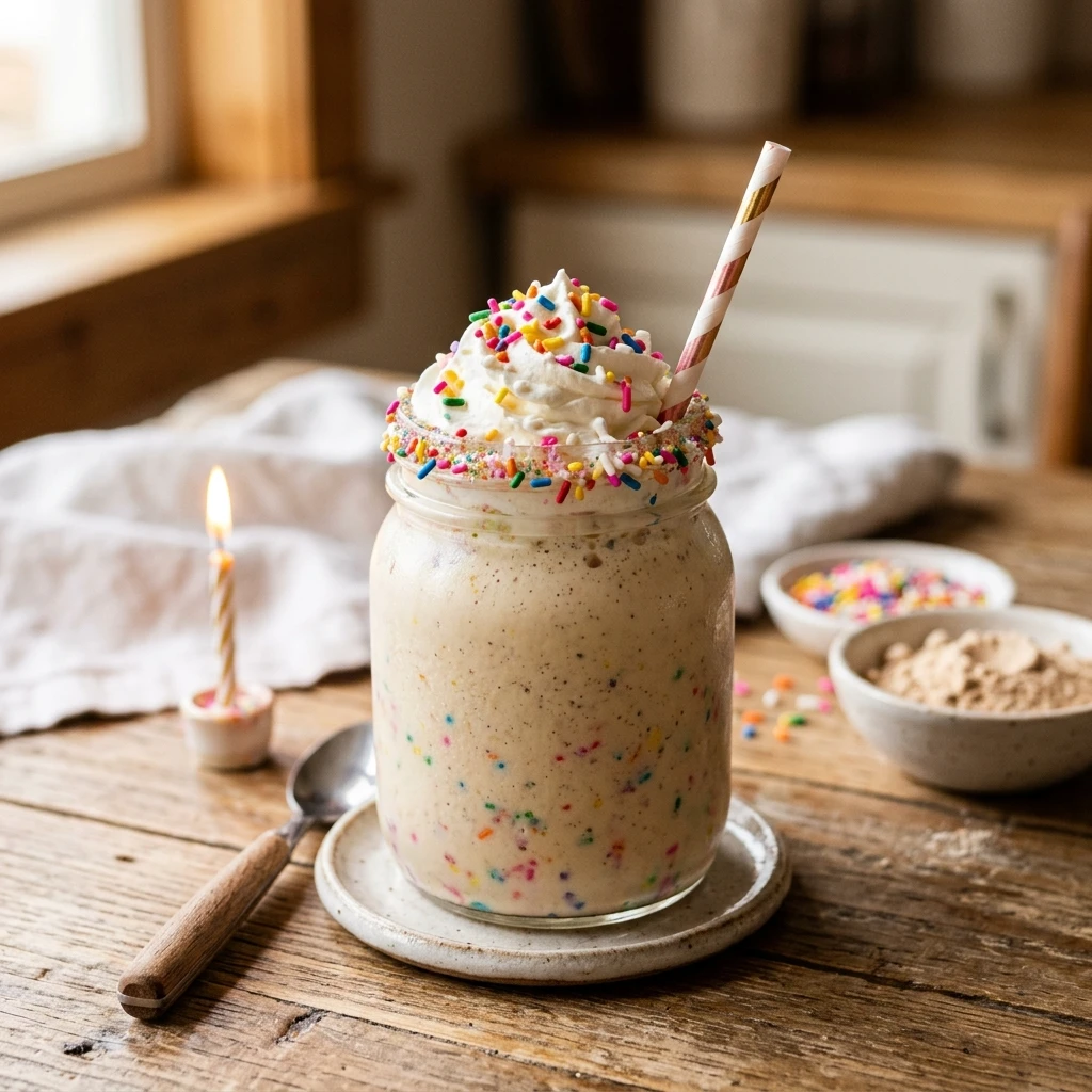Thick Creamy Birthday Cake Protein Shake 20g+ Easy Homemade