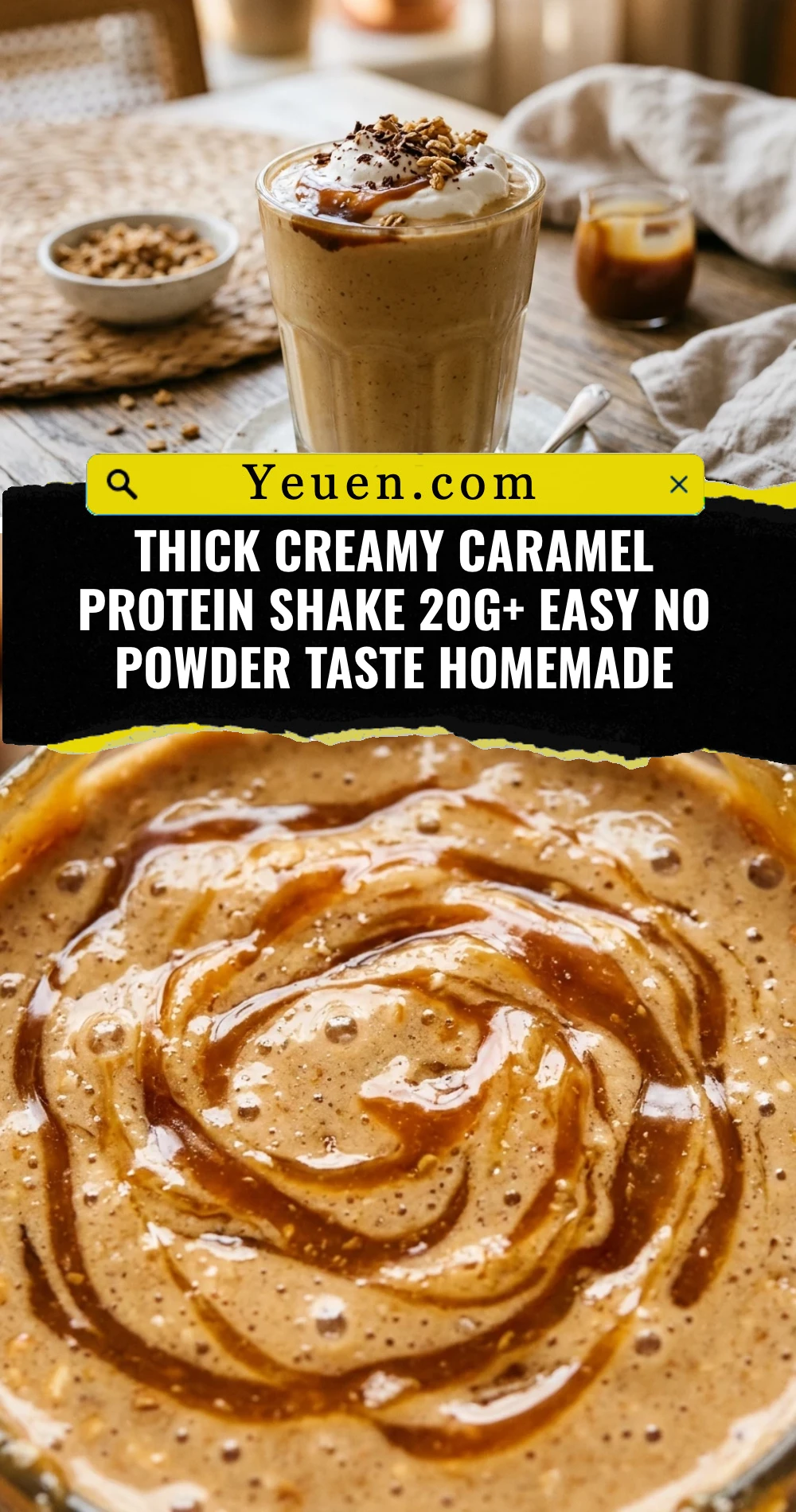 Thick Creamy Caramel Protein Shake 20g+ Easy No Powder Taste Homemade