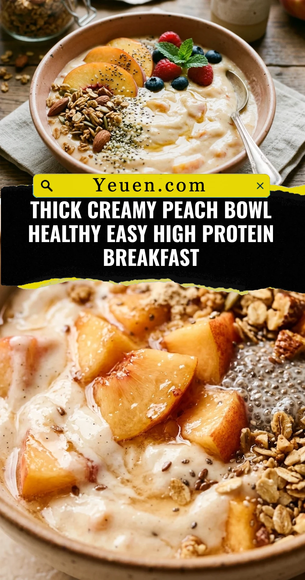 Thick Creamy Peach Bowl Healthy Easy High Protein Breakfast