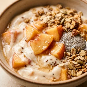 Thick Creamy Peach Bowl Healthy Easy High Protein Breakfast