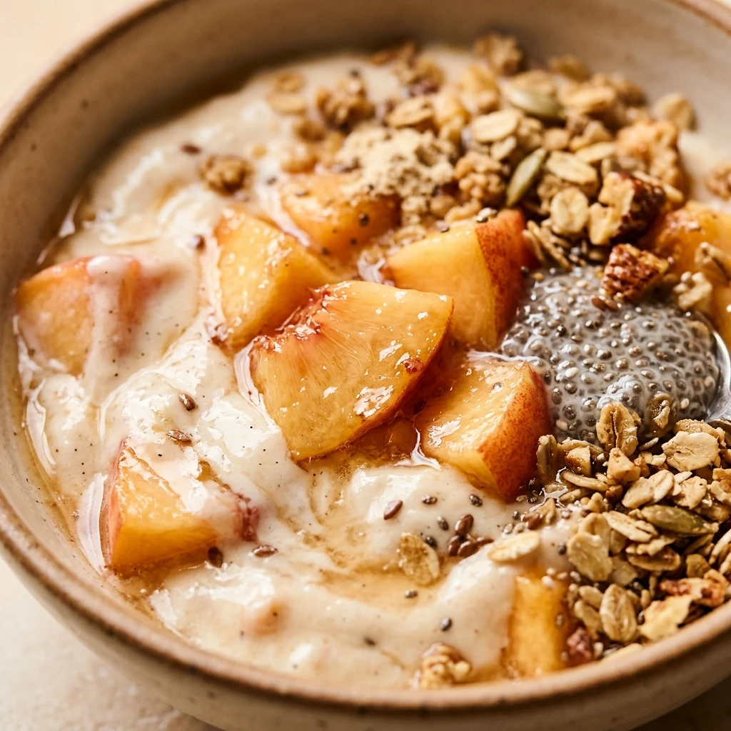 Thick Creamy Peach Bowl Healthy Easy High Protein Breakfast