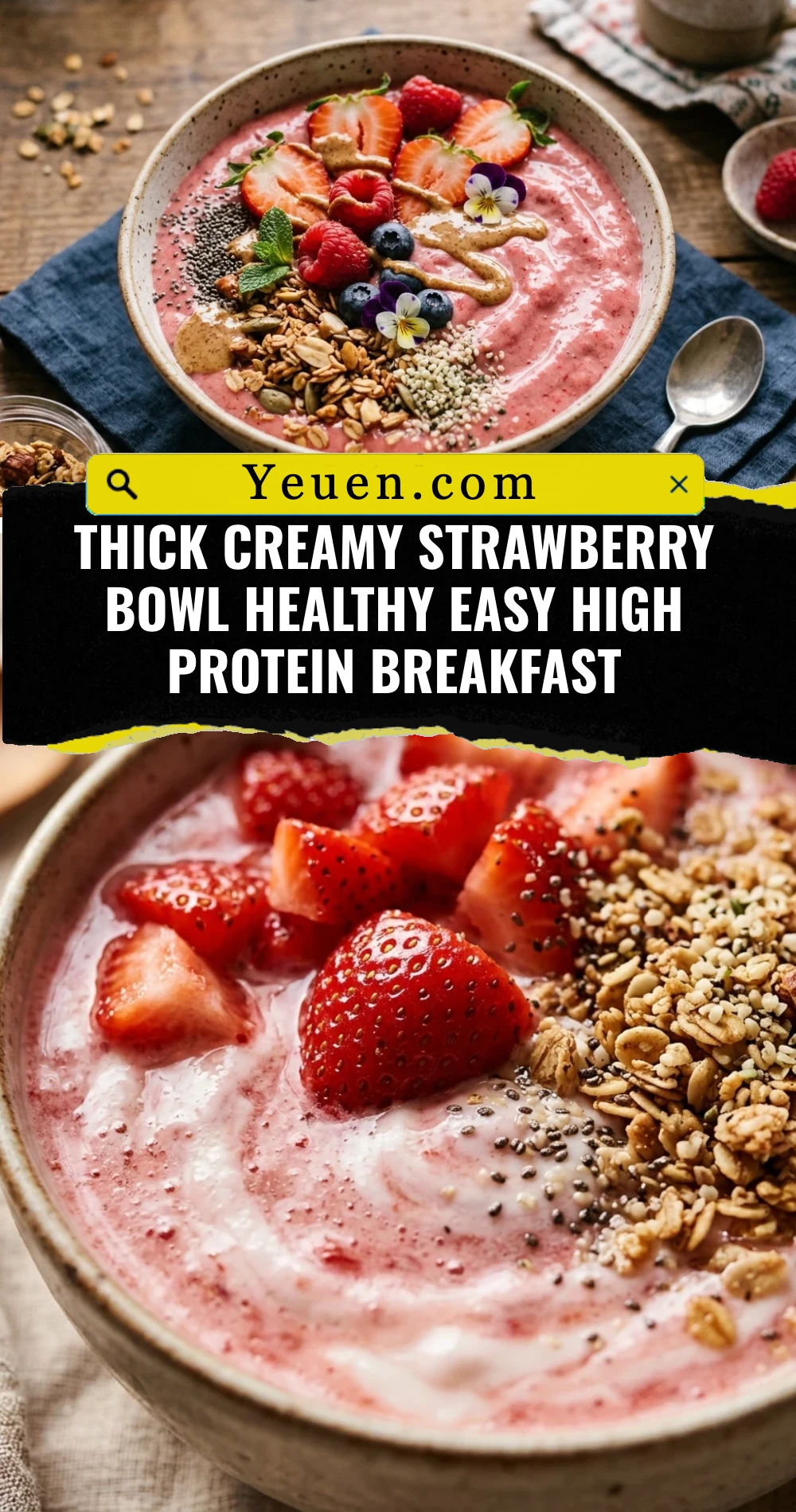 Thick Creamy Strawberry Bowl Healthy Easy High Protein Breakfast