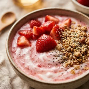 Thick Creamy Strawberry Bowl Healthy Easy High Protein Breakfast