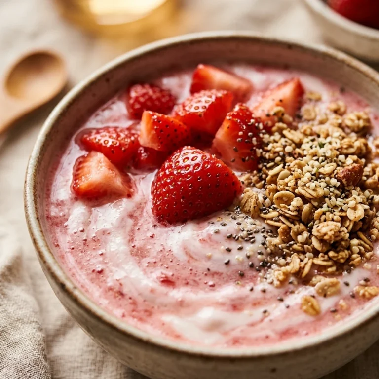 Thick Creamy Strawberry Bowl Healthy Easy High Protein Breakfast