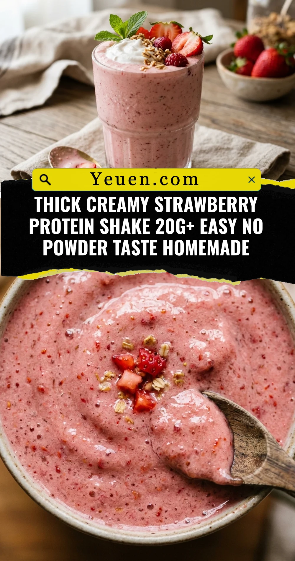 Thick Creamy Strawberry Protein Shake 20g+ Easy No Powder Taste Homemade
