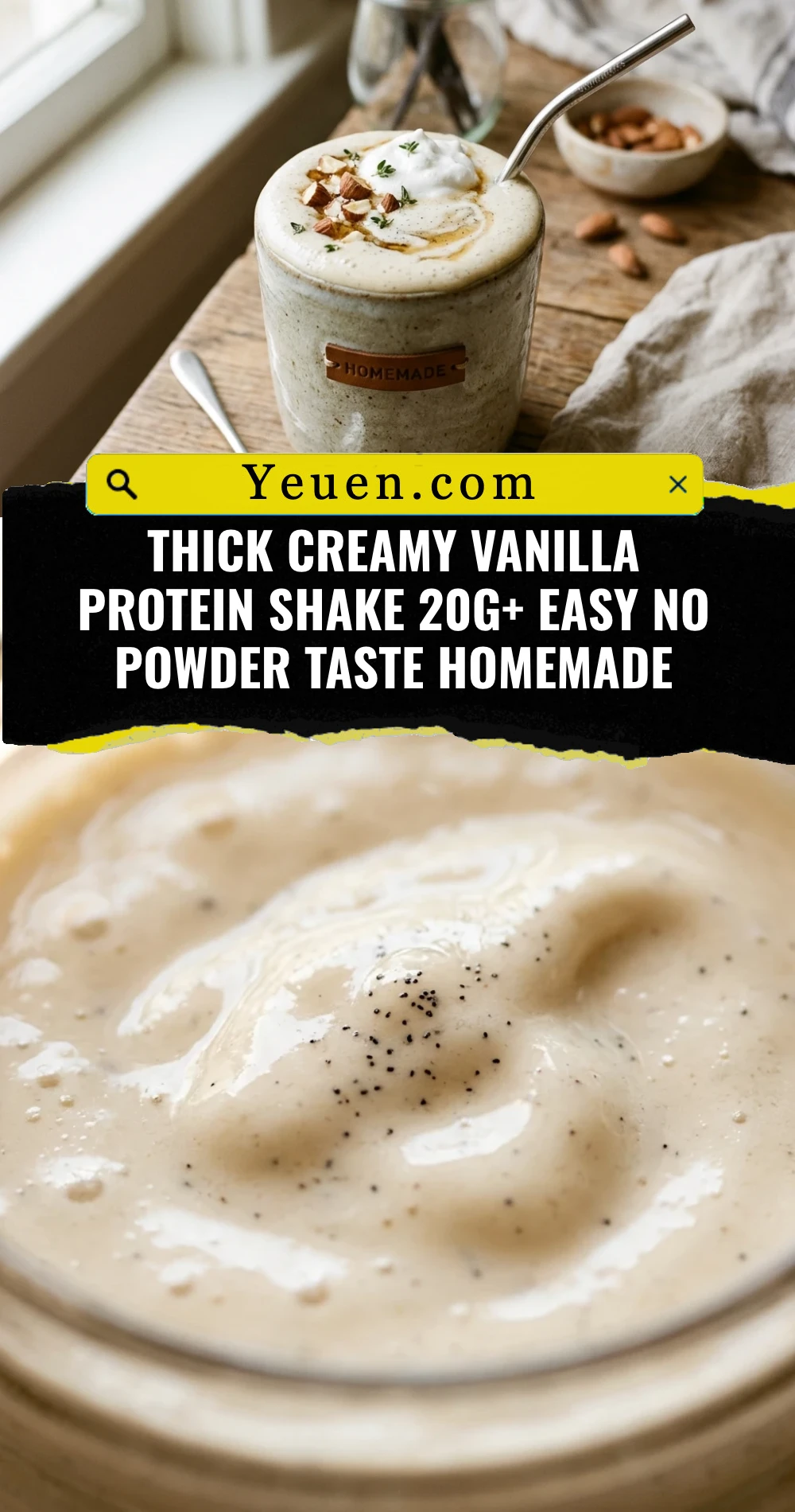 Thick Creamy Vanilla Protein Shake 20g+ Easy No Powder Taste Homemade