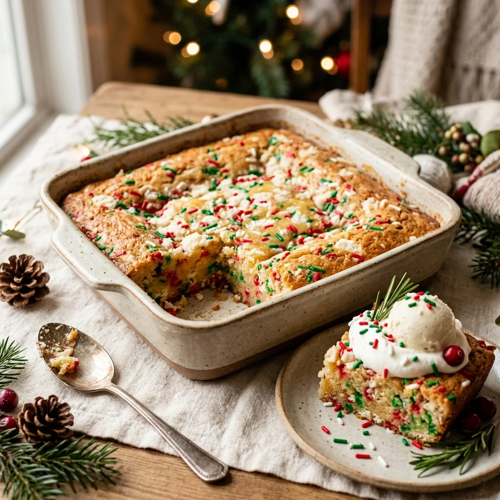 Three Ingredient Funfetti Christmas Dump Cake