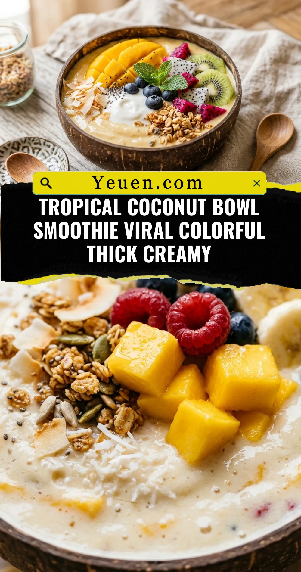 Tropical Coconut Bowl Smoothie Viral Colorful Thick Creamy