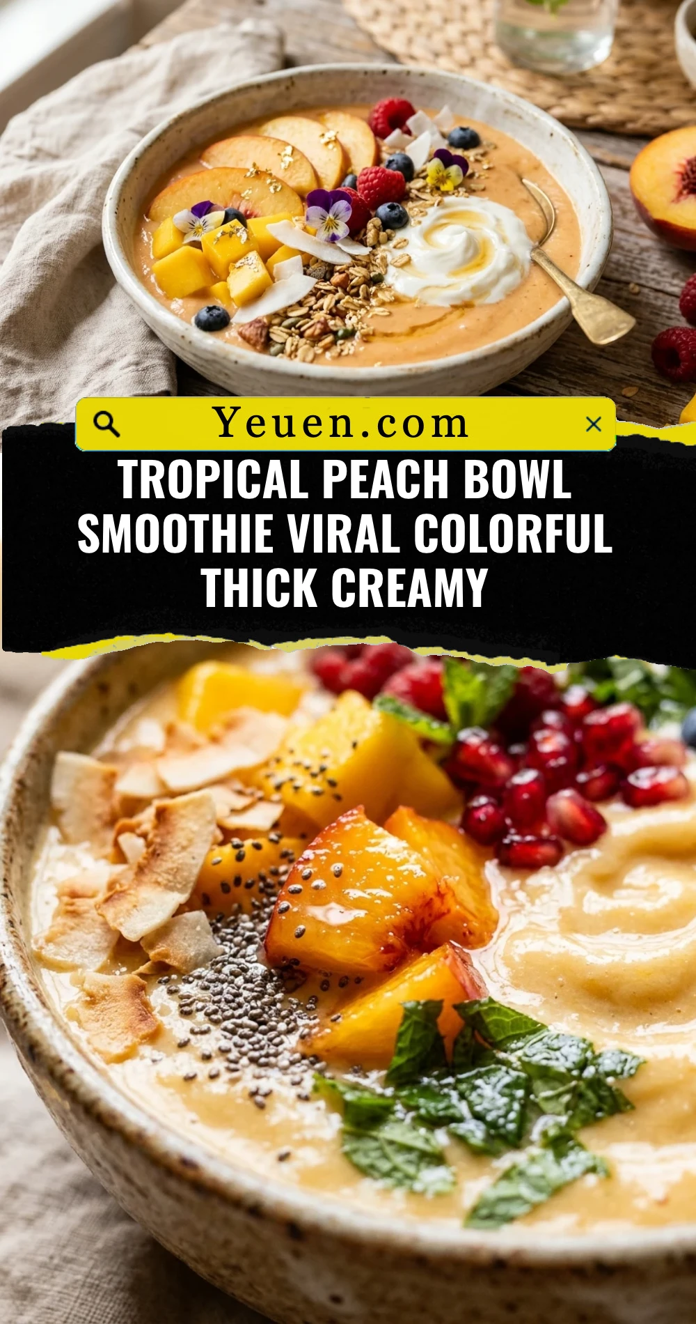 Tropical Peach Bowl Smoothie Viral Colorful Thick Creamy
