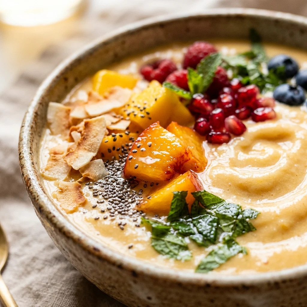 Tropical Peach Bowl Smoothie Viral Colorful Thick Creamy