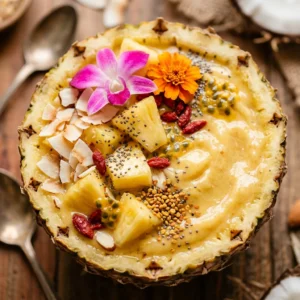 Tropical Pineapple Bowl Smoothie Viral Colorful Thick Creamy