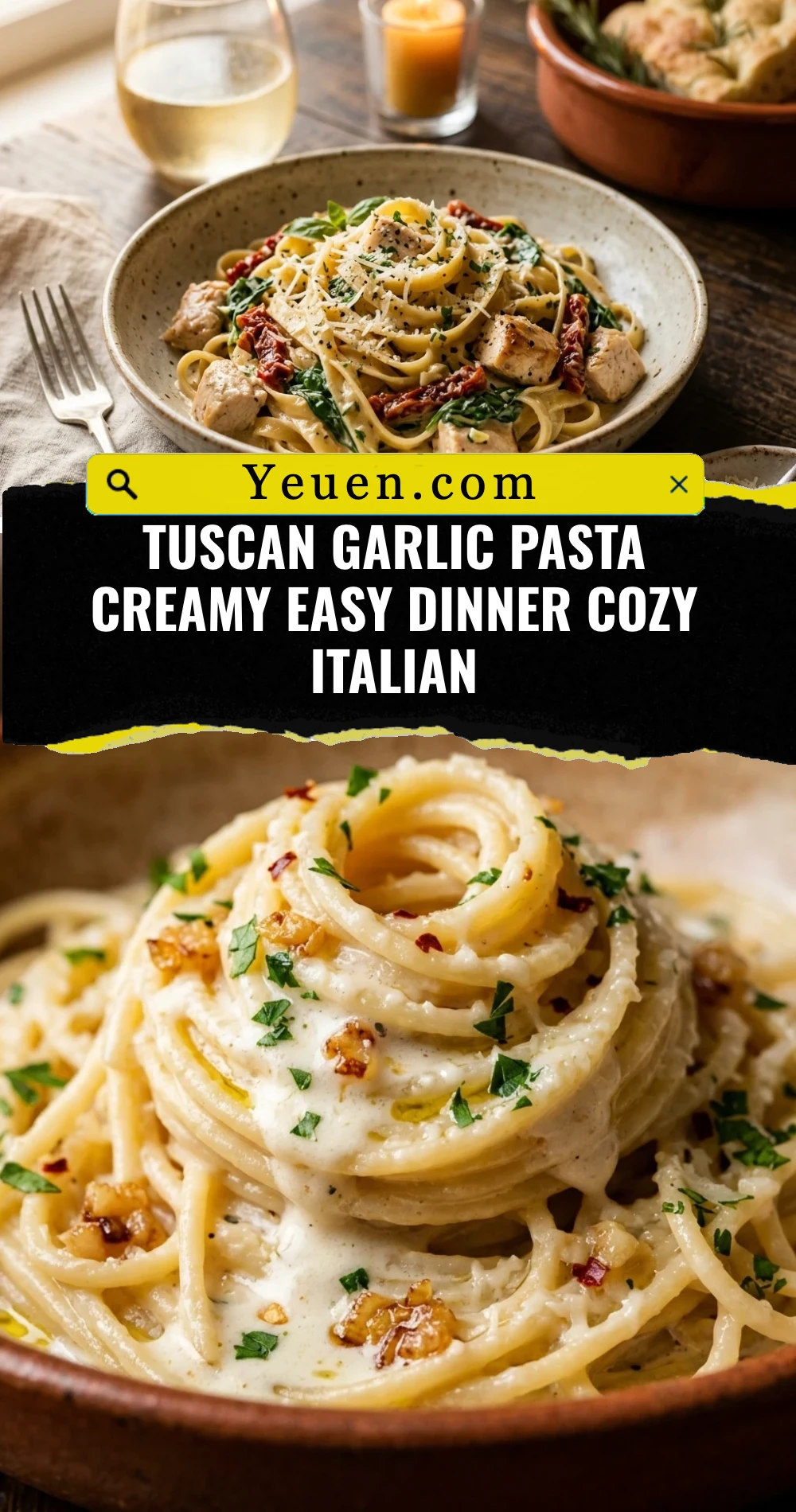 Tuscan Garlic Pasta Creamy Easy Dinner Cozy Italian