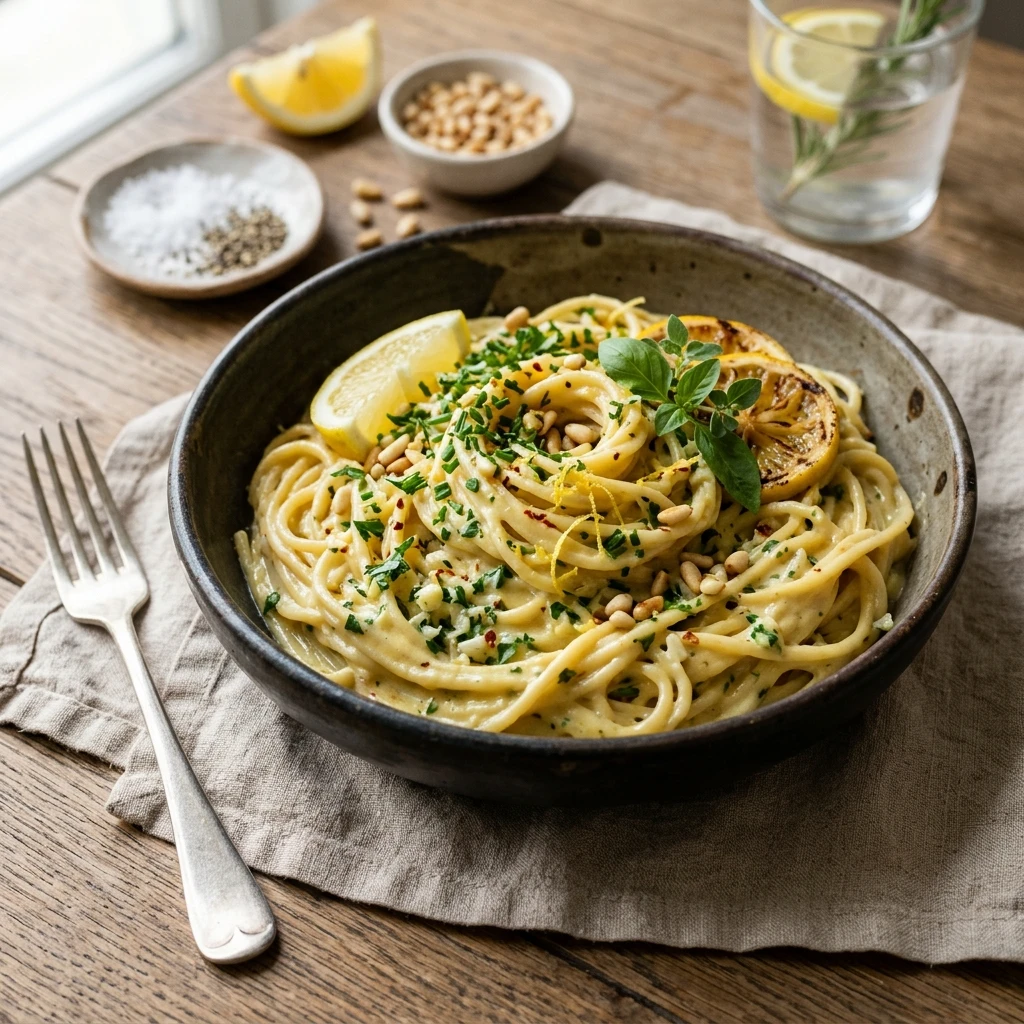 Vegan Lemon Pasta Creamy Easy Comfort Food Plant Based