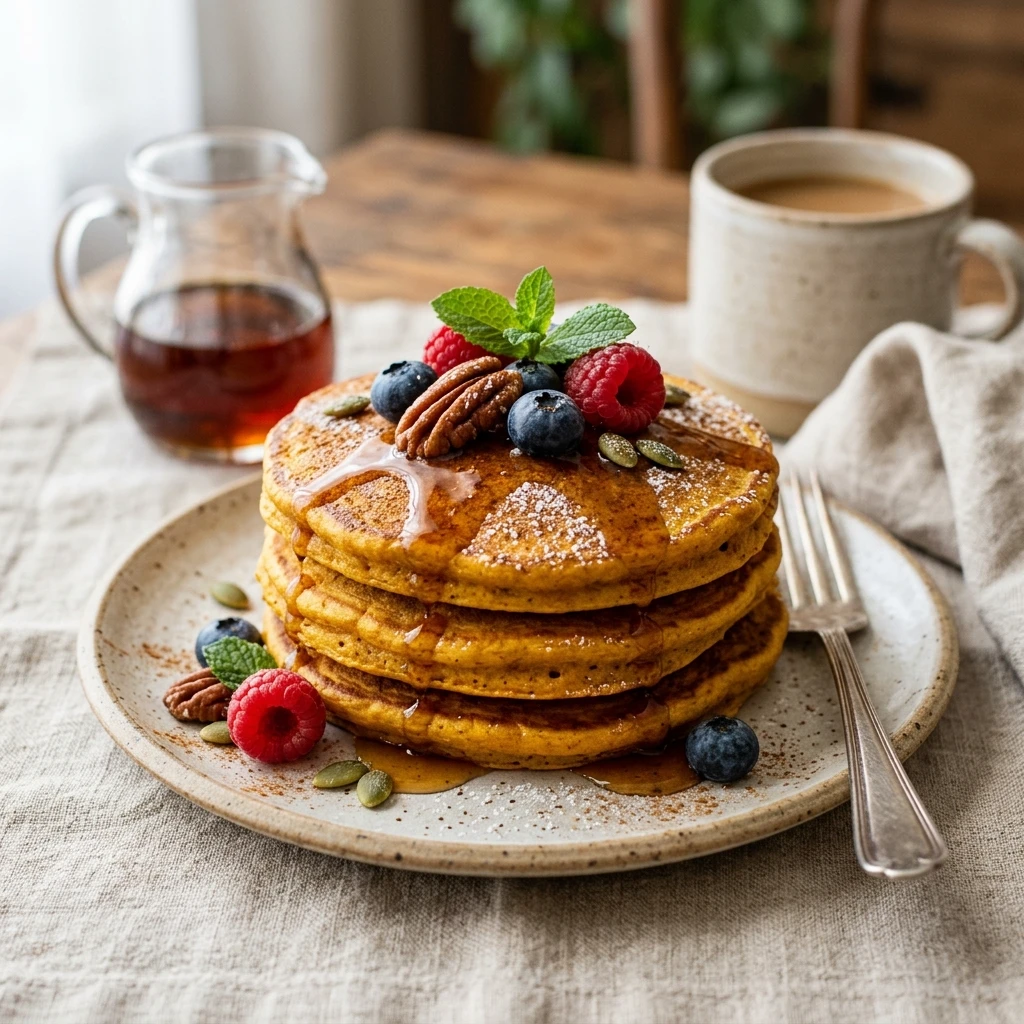 Vegan Pumpkin Pancakes With Maple Syrup Healthy Brunch