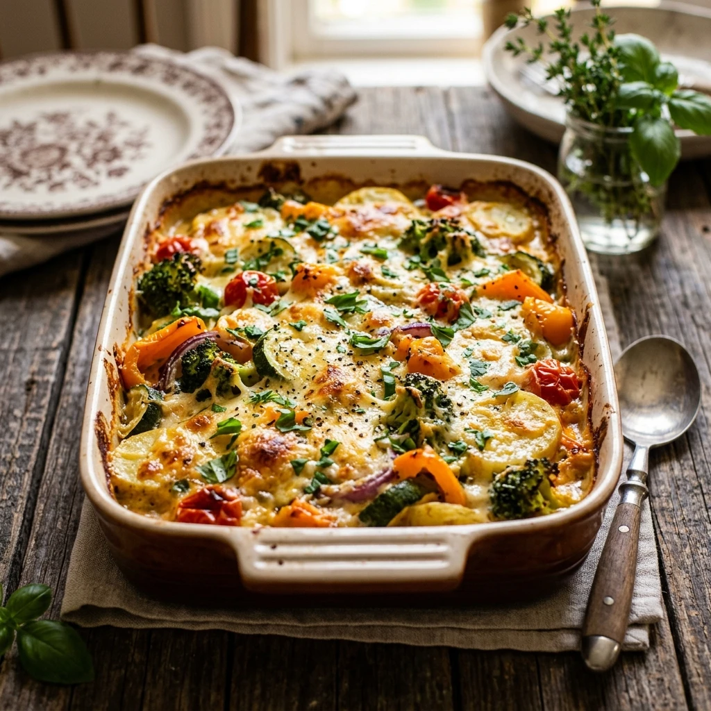 Vegetable Casserole Cheesy Garden No Meat Healthy