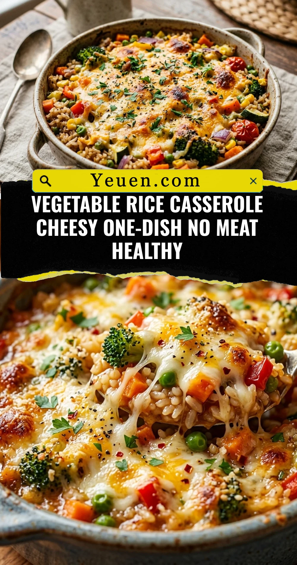 Vegetable Rice Casserole Cheesy One-Dish No Meat Healthy