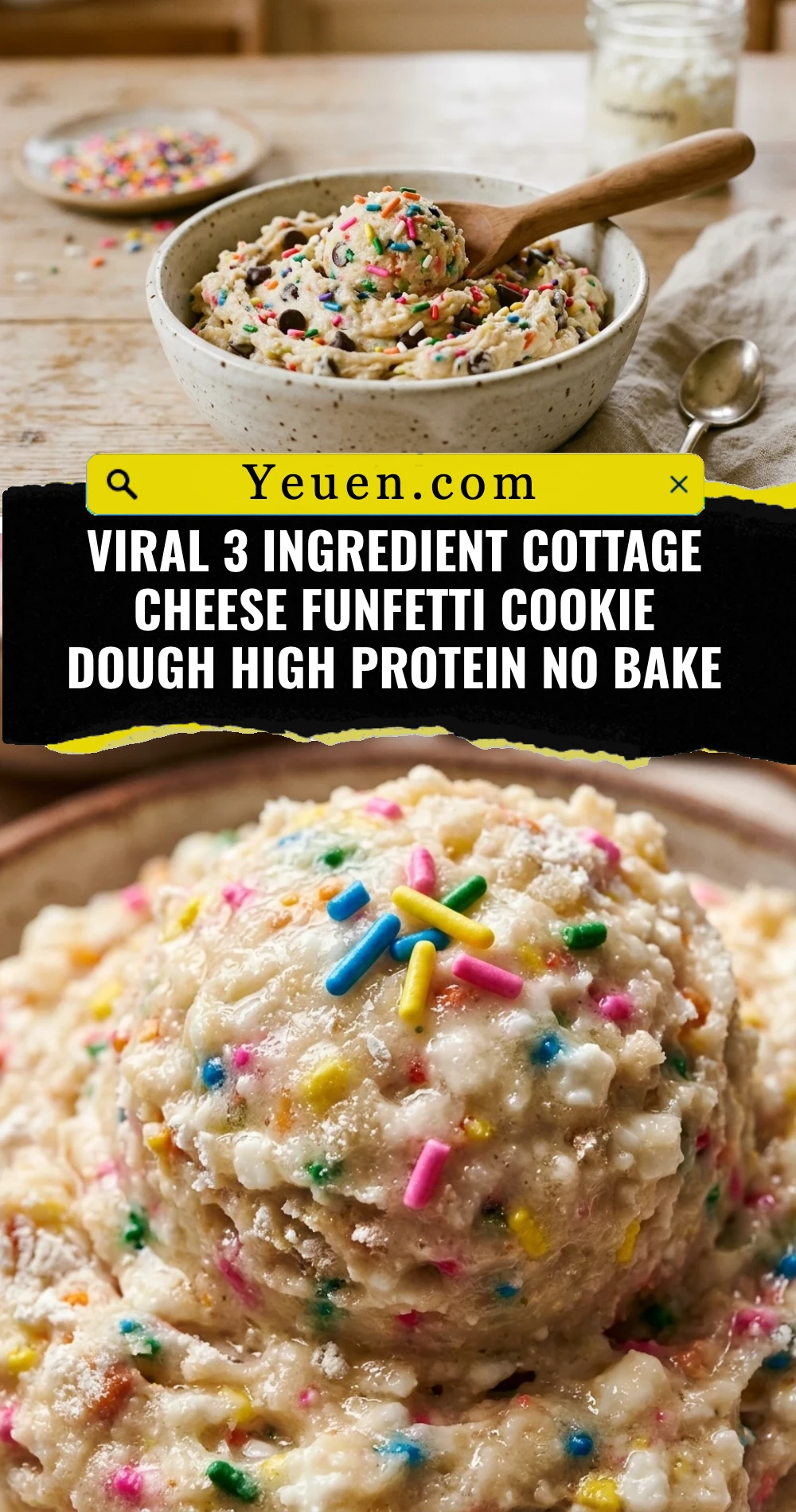 Viral 3 Ingredient Cottage Cheese Funfetti Cookie Dough High Protein No Bake